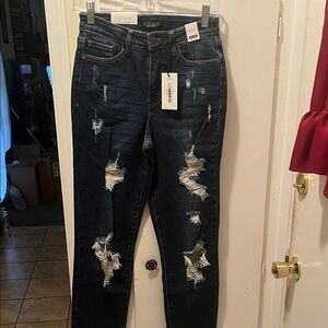 Judy Blue Dark Blue Distressed Boyfriend Jeans